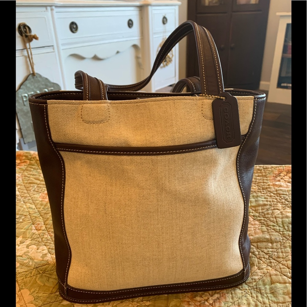 Coach Canvas & Leather Tote Bag in Natural Brown
